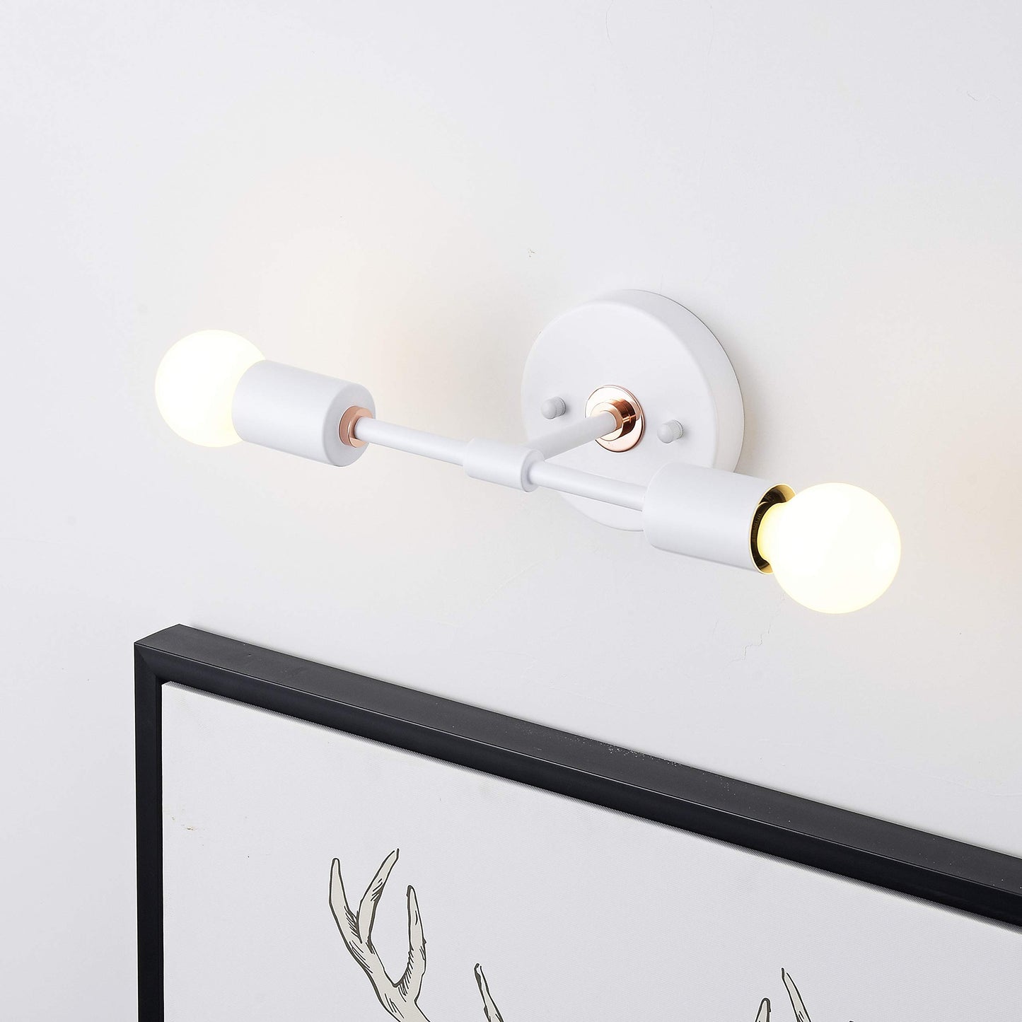 BRIGHTTIA 2 Light Wall Sconce - Modern Minimalist Bathroom Vanity and Hallway Lighting - Mid Century Industrial Exposed Bulb Wall Lamp - Flush Mount