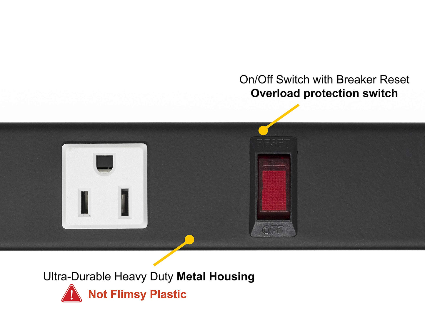 Opentron OT16063 Heavy Duty Metal Surge Protector Power Strip with Mounting Parts 6 White Outlets 3 Feet Power Cord