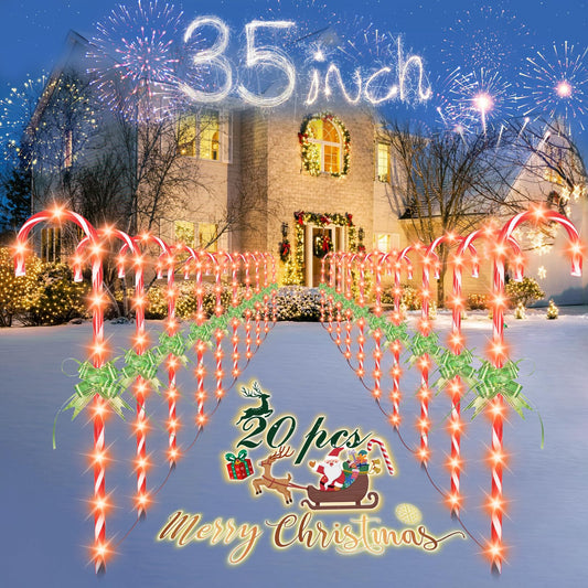 35" Candy Cane Lights - 20 Pack 8 Modes, 30V LED Candy Cane Lights Christmas Decor, Outdoor Christmas Decorations for Yard, Lawn, Garden and Pathway