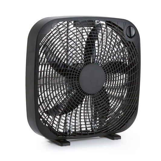 Amazon Basics 3-Speed Box Fan for Bedroom, Portable with Carry Handle, Powerful Airflow, 5 Blades, Lightweight Design, 67 Watts, 20-Inch, Black, 6.8"D
