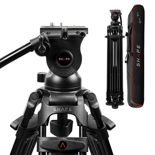 Shape Aluminum Professional Tripod for Camera - Heavy-Duty Tripod with Fluid Head, Mid-Level Spreader, Telescopic Handle & Bag - 22 lb Load Capacity