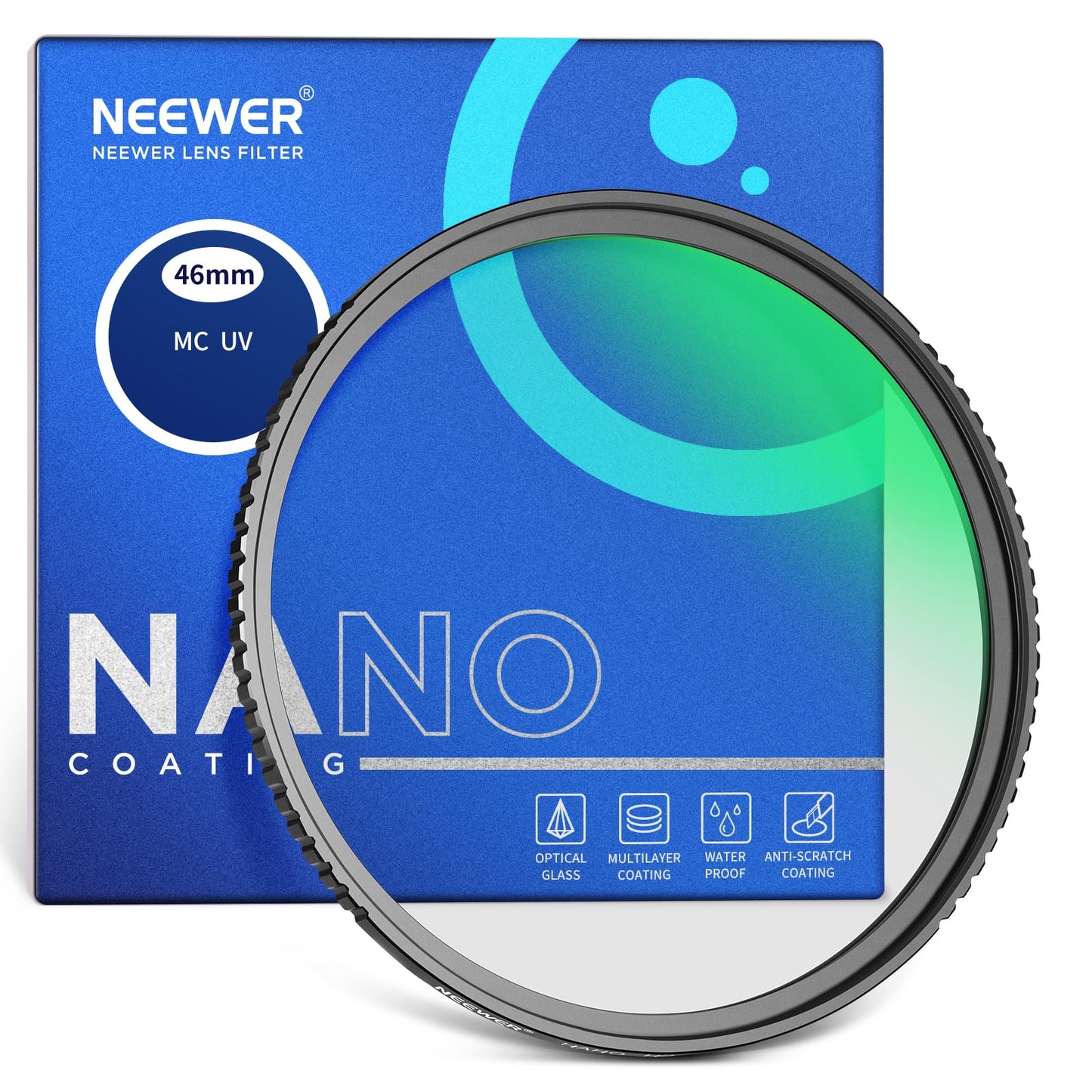 NEEWER 46mm MC UV Protection Filter 24 Layer Multi Resistant Nano Coatings/HD Optical Glass/Water Repellent/Scratch Resistant/Aluminum Alloy Ultra