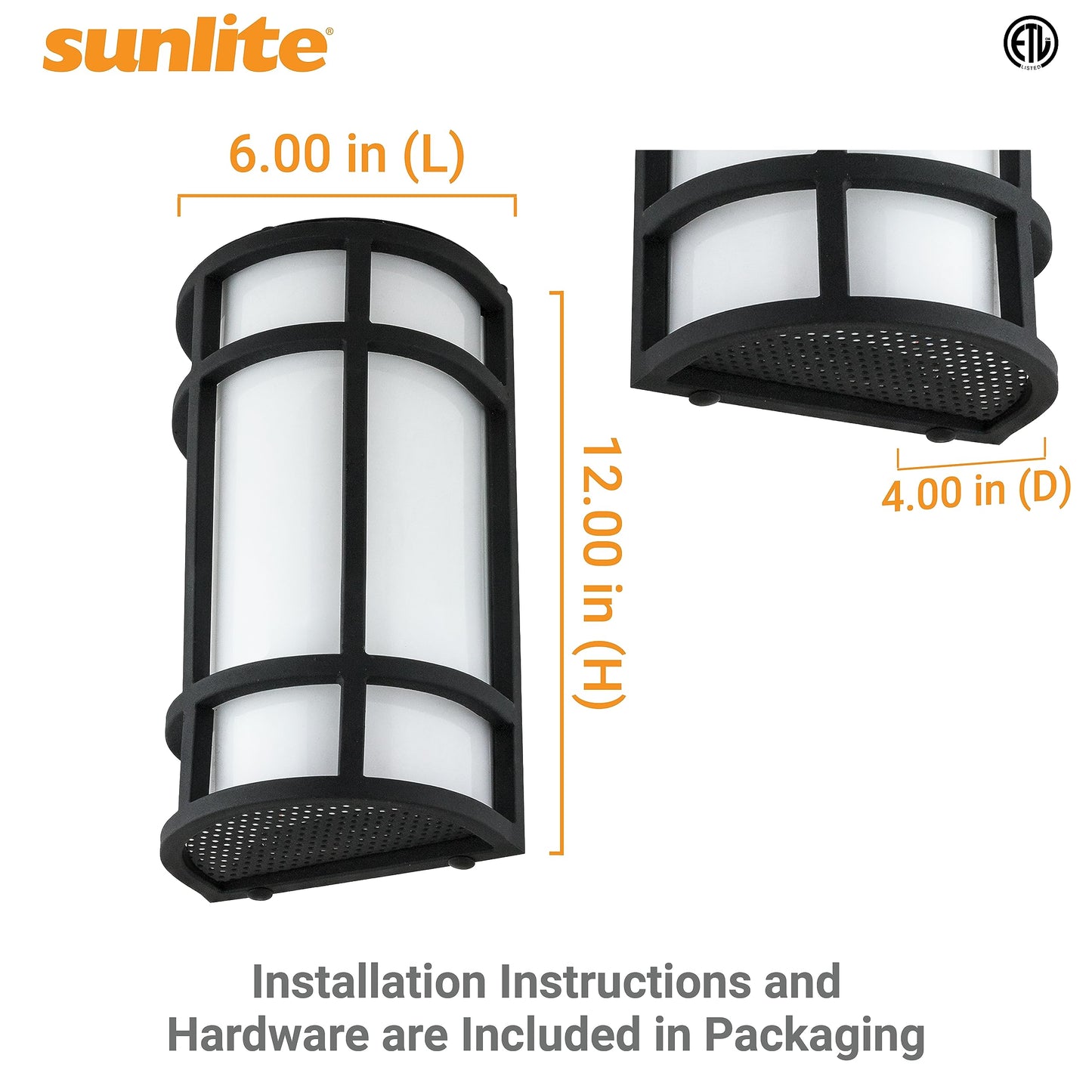 Sunlite 81434 12” LED Outdoor Mission Style Light Fixture, Half Cylinder Wall Sconce, Selectable 3 CCT 3000K-5000K, 15 Watts, 800 Lumens