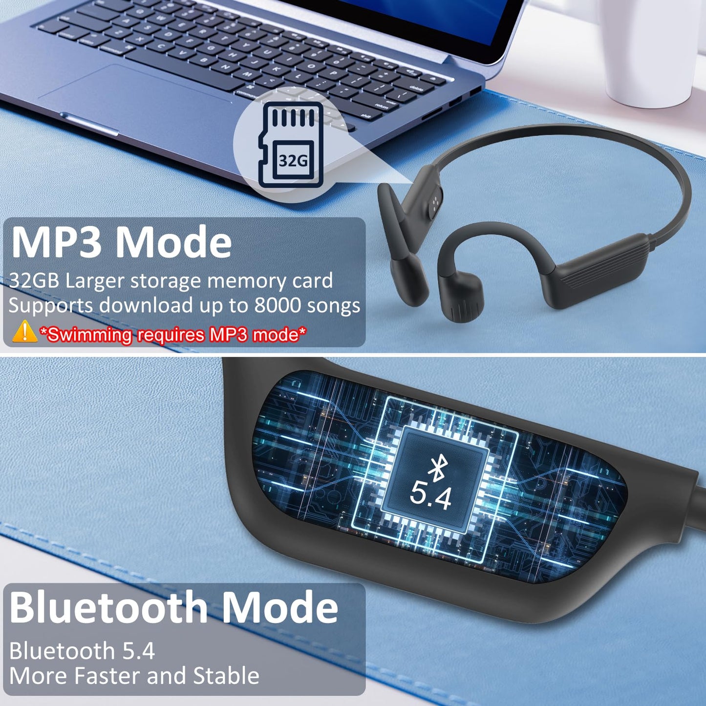 Liquid Silicone Swimming Headphones-Bone Conduction Headphones, IP68 Waterproof Underwater Earphones, LiteSurge Bluetooth Soft/Skin Open Ear Swim…