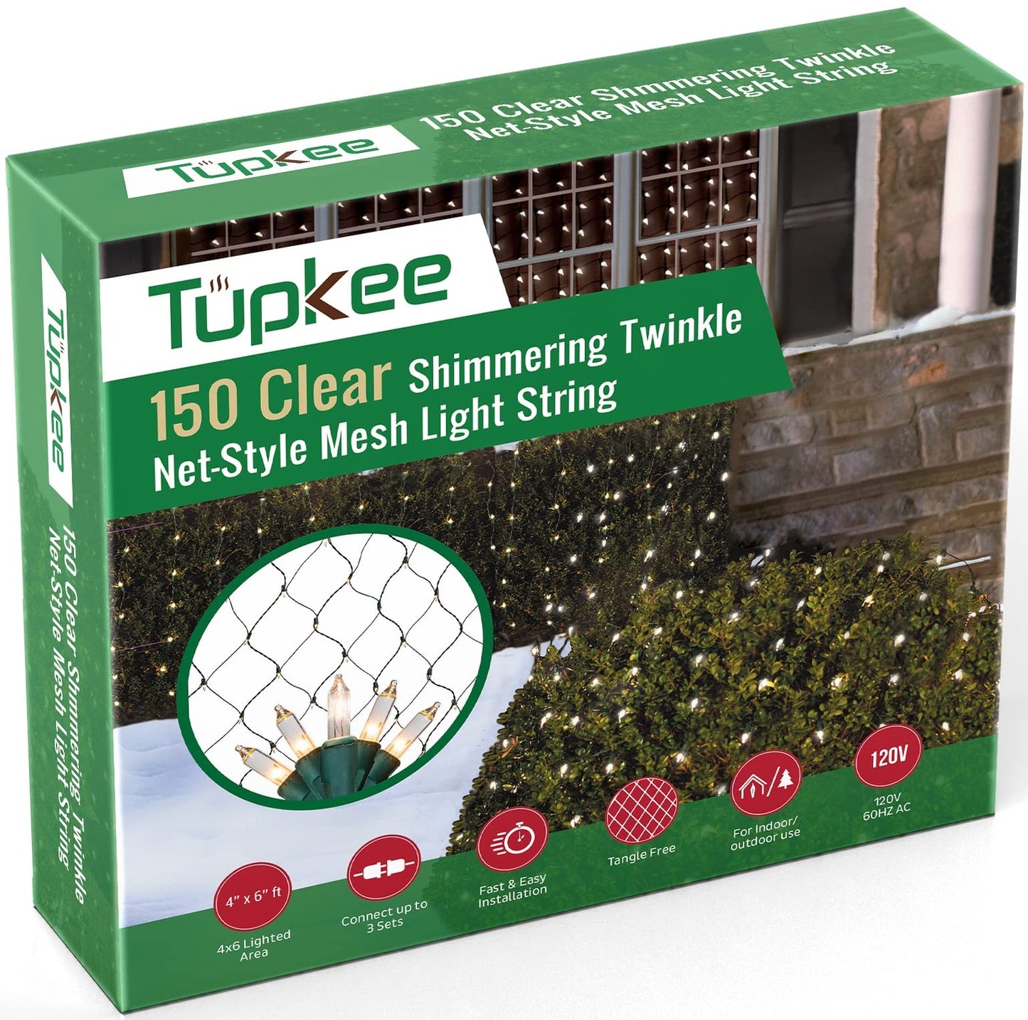 Tupkee Christmas Light Net - 150 Clear Warm Mesh Lights - Random Shimmering Twinkle Lights - 21 of 150 Bulbs Twinkle - 4 ft x 6 ft - Outdoor/Indoor
