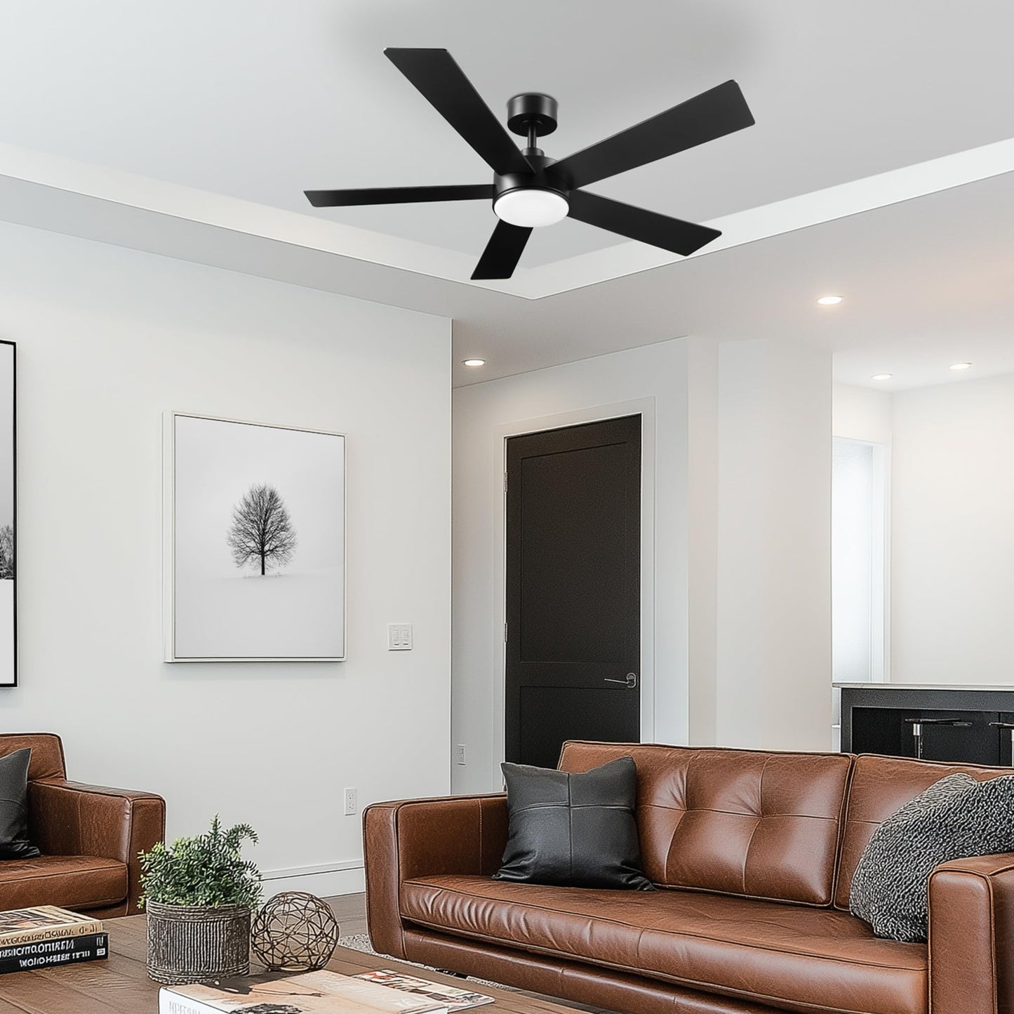 Globe Electric Veloria 52 in. Ceiling Fan with LED Light, Remote Control, WhisperQuiet DC Motor, 6 Speeds, Matte Black, Reversible Blades