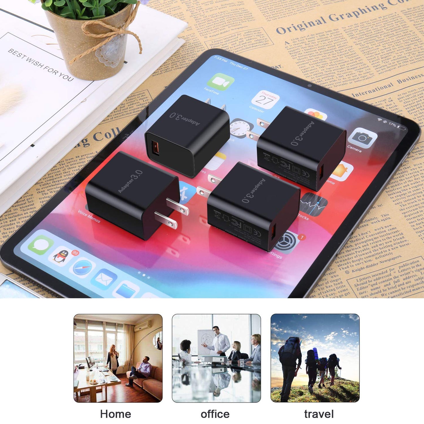Besgoods Fast Charge 3.0 USB Wall Charger [4-Pack] 5V 3A Fast Charging Block 18W QC Power Adapter for Wireless Charger Stand, Compatible with iPhone