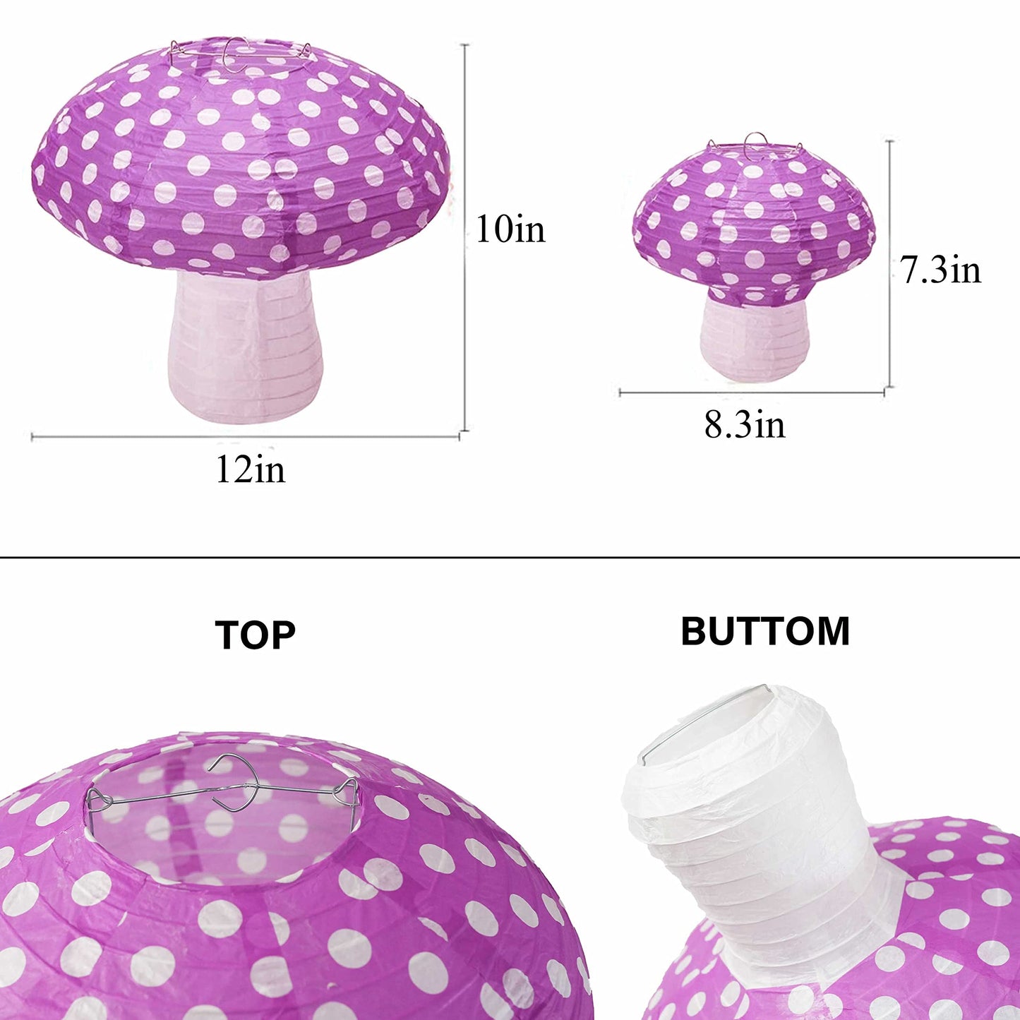 4Pcs Mushroom Paper Lanterns, Cynzia Large Paper Lantern Wonderland Forest Jungle Theme Hanging Ornament, 3D Mushroom Decor for Garden, Christmas