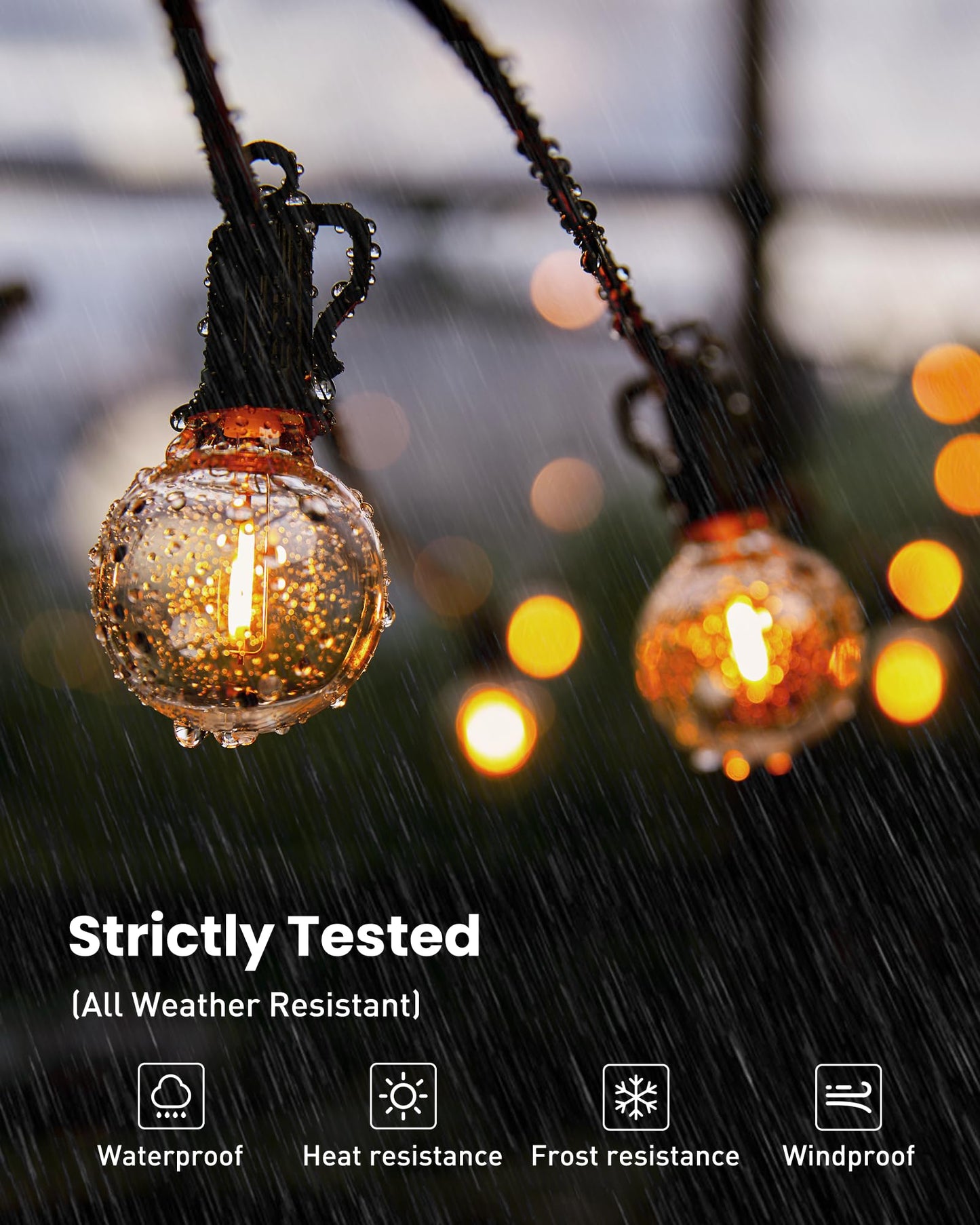 Brightown Outdoor String Lights 29 Feet G40 LED Patio Lights, Plug-in, 13 Plastic Edison Bulbs(1 Spare), Waterproof Connectable Hanging Light