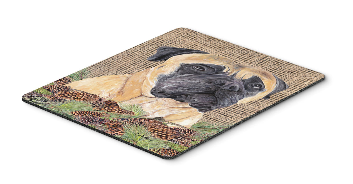 Caroline's Treasures SC9037MP Mastiff Faux Burlap and Pine Cones Mouse Pad, Hot Pad or Trivet for Home Office Gaming Working Computers Laptop Mouse