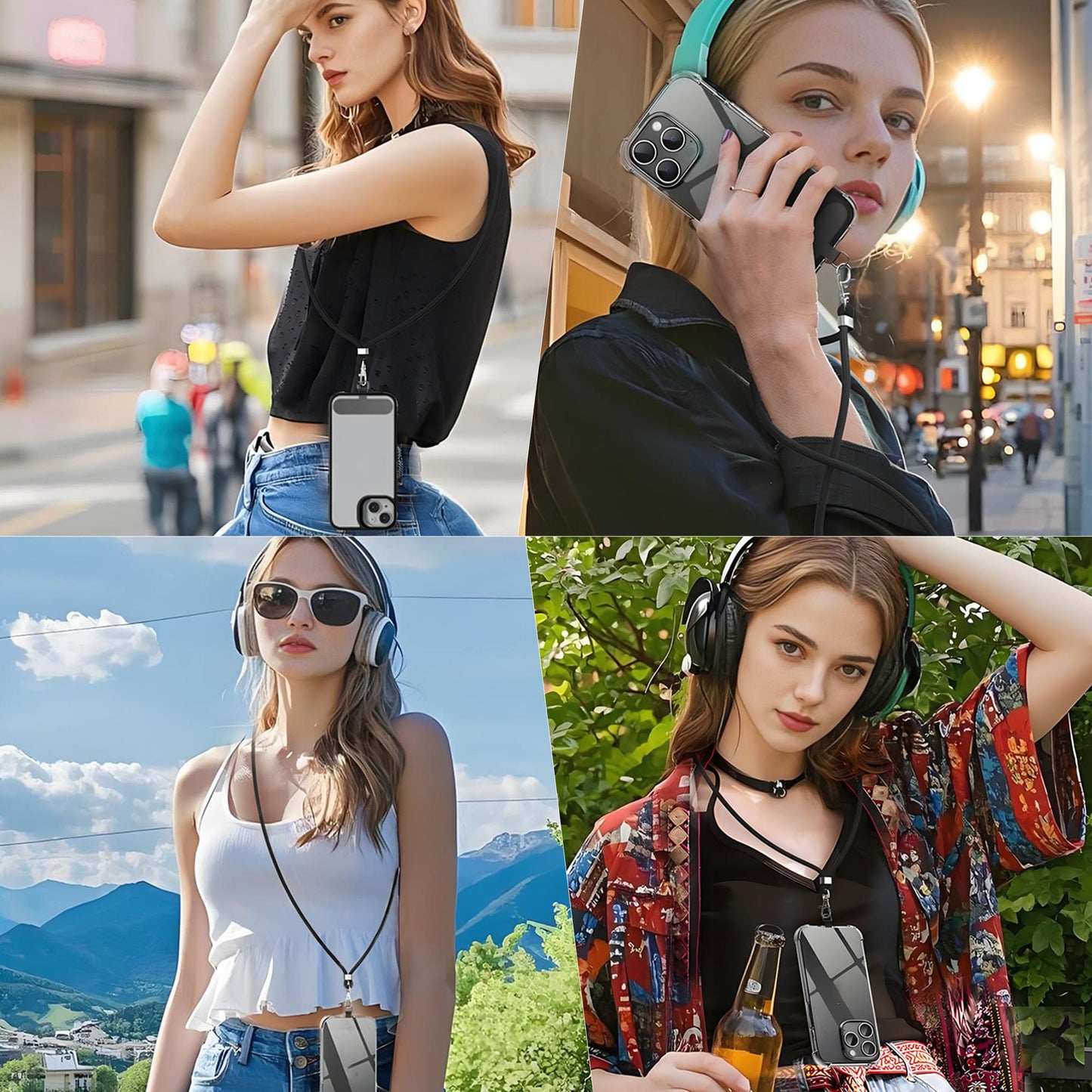 2 Pcs Phone Lanyard-1Pcs Adjustable Phone Strap, 1Pcs Wrist Strap, Adjustable Phone Strap Crossbody Universal Cell Phone Lanyard Compatible with Most