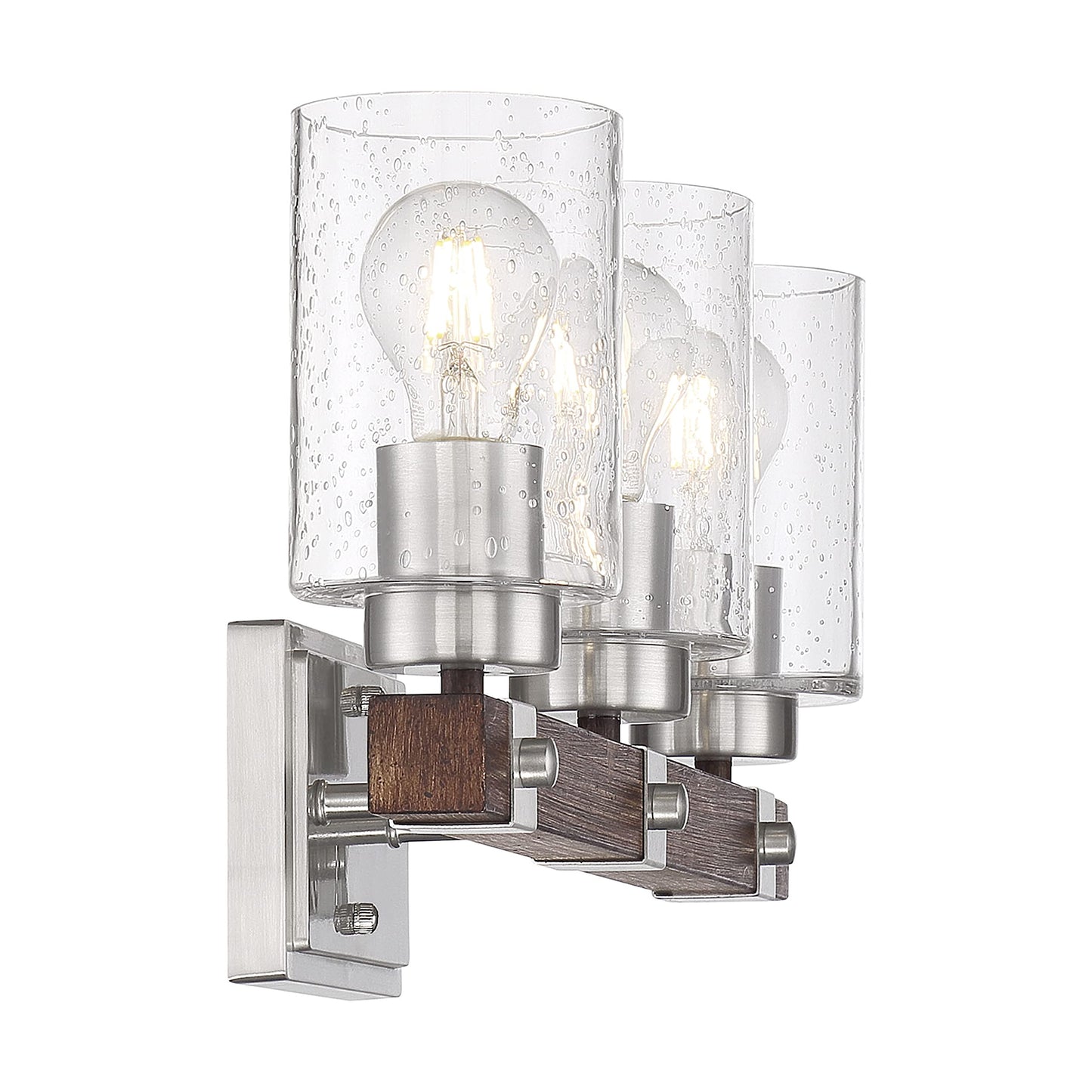 Nuvo 60/6963 Arabel Vanity Brushed Nickel and Nutmeg Wood Finish with Clear Seeded Glass, 3 Light