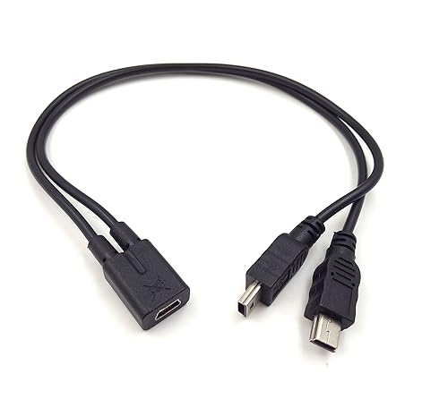 Mini USB 1 to 2 Y Splitter Cable, Haokiang 1Ft/30cm Injection Molding USB 2.0 Mini 5-Pin Female to Double 2 Male Converter High Speed Charging Cable