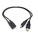 Mini USB 1 to 2 Y Splitter Cable, Haokiang 1Ft/30cm Injection Molding USB 2.0 Mini 5-Pin Female to Double 2 Male Converter High Speed Charging Cable