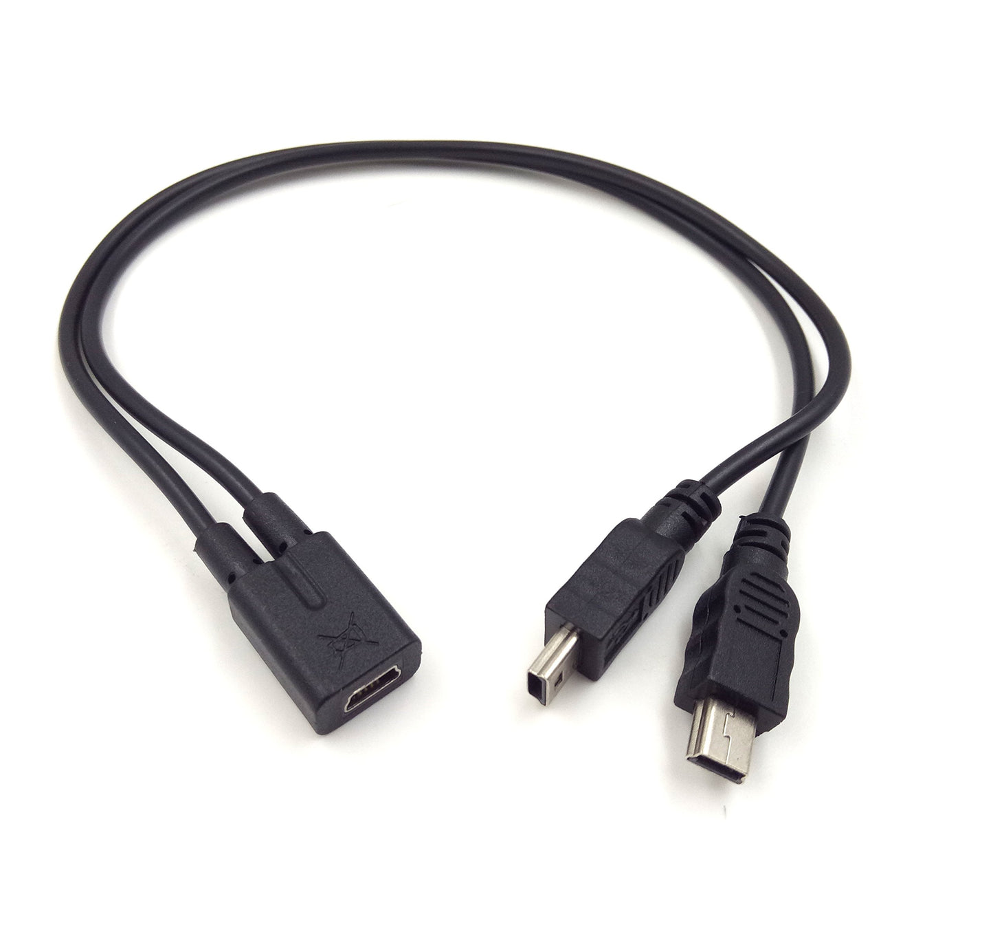 Mini USB 1 to 2 Y Splitter Cable, Haokiang 1Ft/30cm Injection Molding USB 2.0 Mini 5-Pin Female to Double 2 Male Converter High Speed Charging Cable