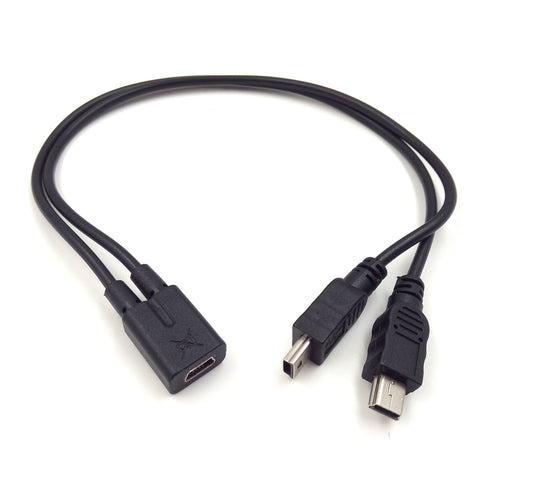 Mini USB 1 to 2 Y Splitter Cable, Haokiang 1Ft/30cm Injection Molding USB 2.0 Mini 5-Pin Female to Double 2 Male Converter High Speed Charging Cable
