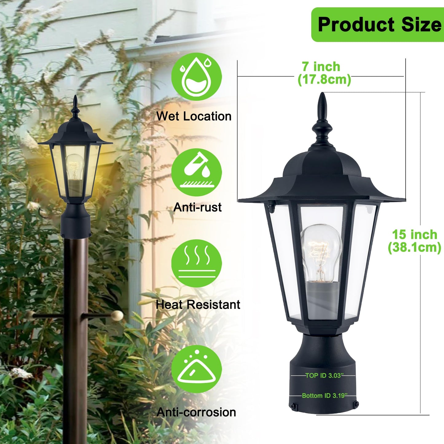Kumtin Smart Outdoor Post Light, Water-Proof and Rust-Proof Pole Lamp