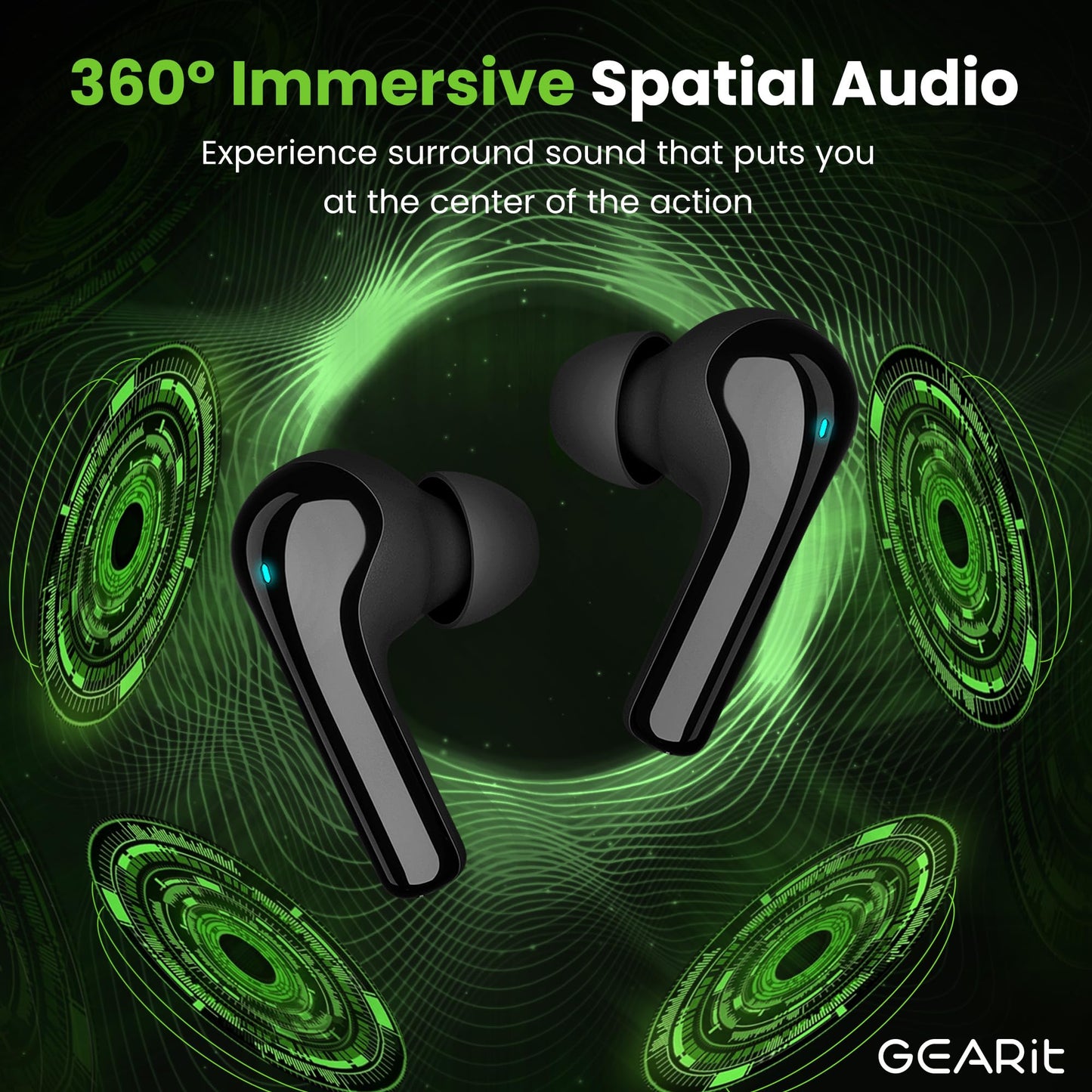 GEARit True Wireless Bluetooth Earbuds Compatible with iPhone, Android - 22H Playtime Earpods w/Active Noise Cancellation Up to 98.5% - HD Sound…