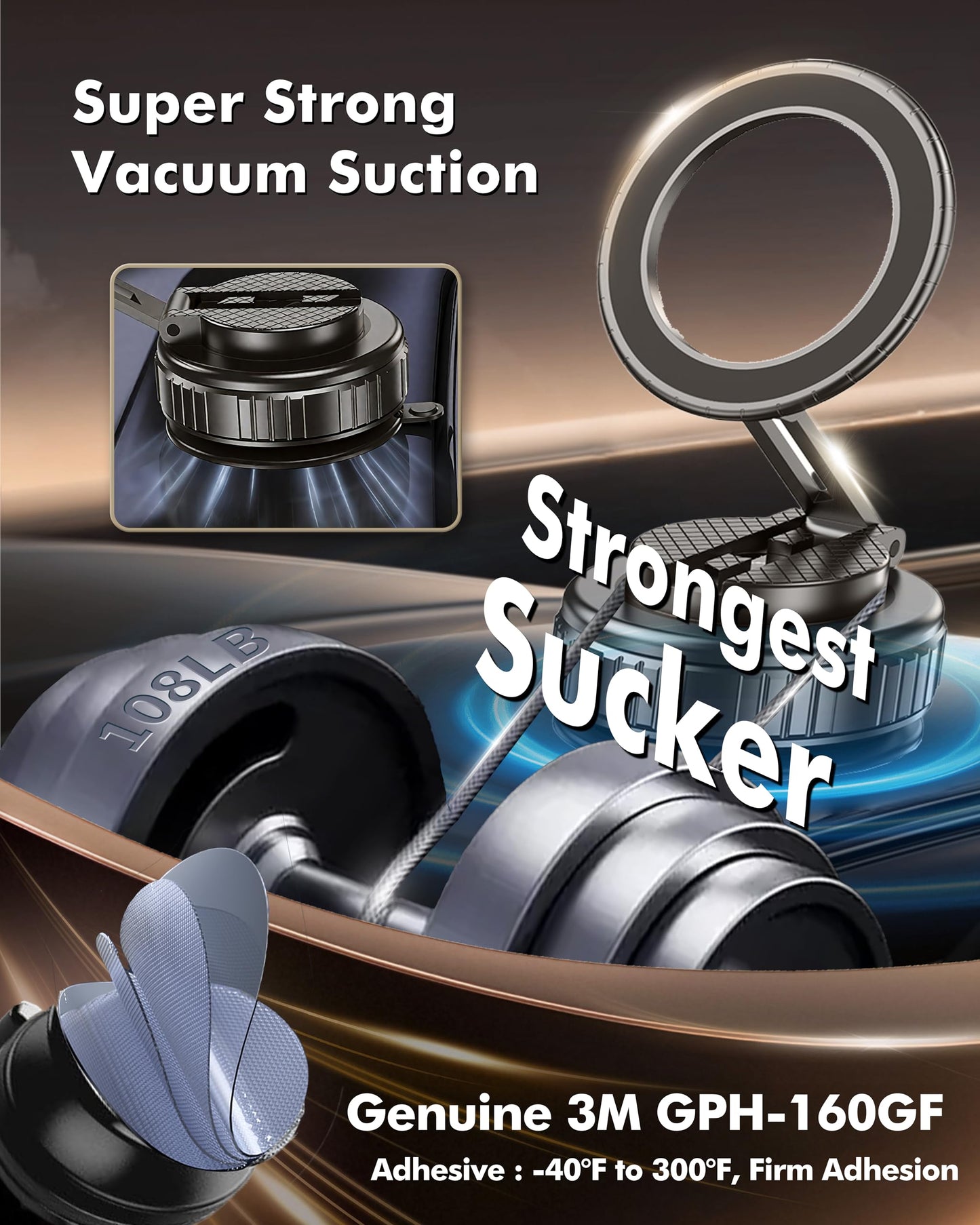 Vacuum Magnetic Phone Holder for Car, 360° Premium Aerospace-Grade Alloy Reinforced, 108LBS Strongest Suction Cup 2400gf Strongest Magnetic Phone
