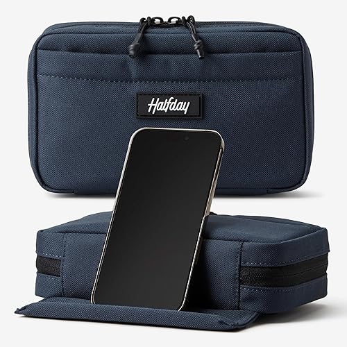 Halfday Sidekick Tech Organizer Kit | Flip-Out Kickstand for Phone/Tablet, Zip-Flat Pouch with Power Mesh & Elastic for Cable & Charger