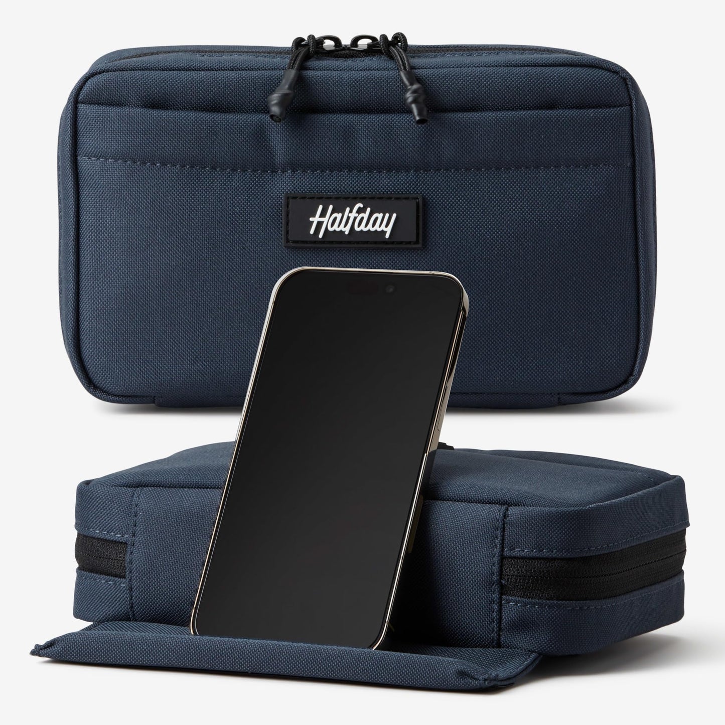 Halfday Sidekick Tech Organizer Kit | Flip-Out Kickstand for Phone/Tablet, Zip-Flat Pouch with Power Mesh & Elastic for Cable & Charger