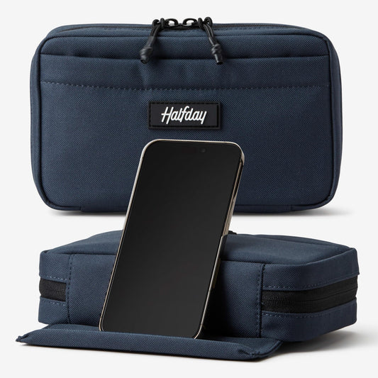 Halfday Sidekick Tech Organizer Kit | Flip-Out Kickstand for Phone/Tablet, Zip-Flat Pouch with Power Mesh & Elastic for Cable & Charger