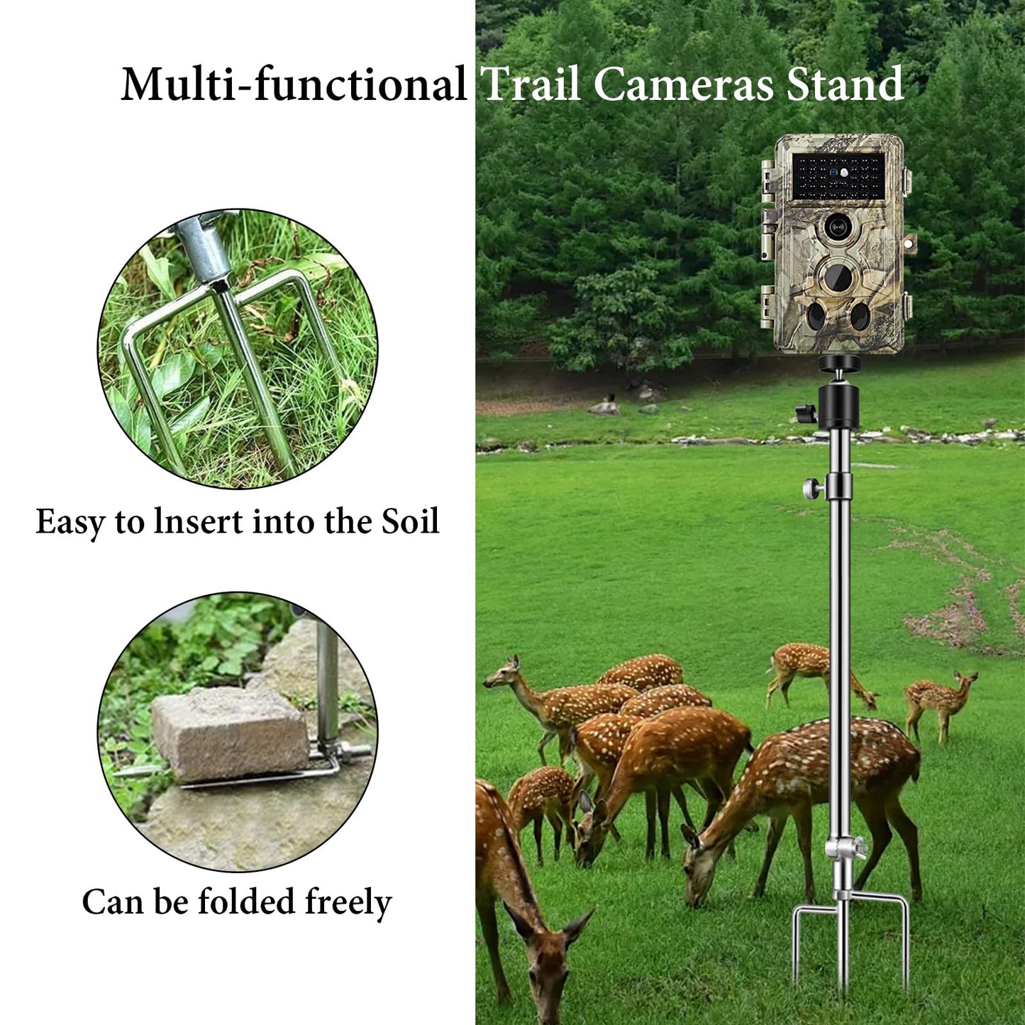 6 Pack Trail & Game Camera Mount, Ground Holder, Hunting Trail Camera Stand,360 Degree Adjustable Holder for Night Fishing Lights, Solar Panels, Screw