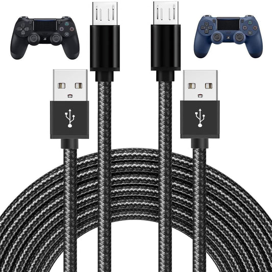 PS4 Controller Charger Cable 2-Pack 10FT Nylon Braided Micro USB Cord Play and Charger Data Sync Cord for PS4 Pro/ PS4 Slim/ DualShock 4, Xbox One