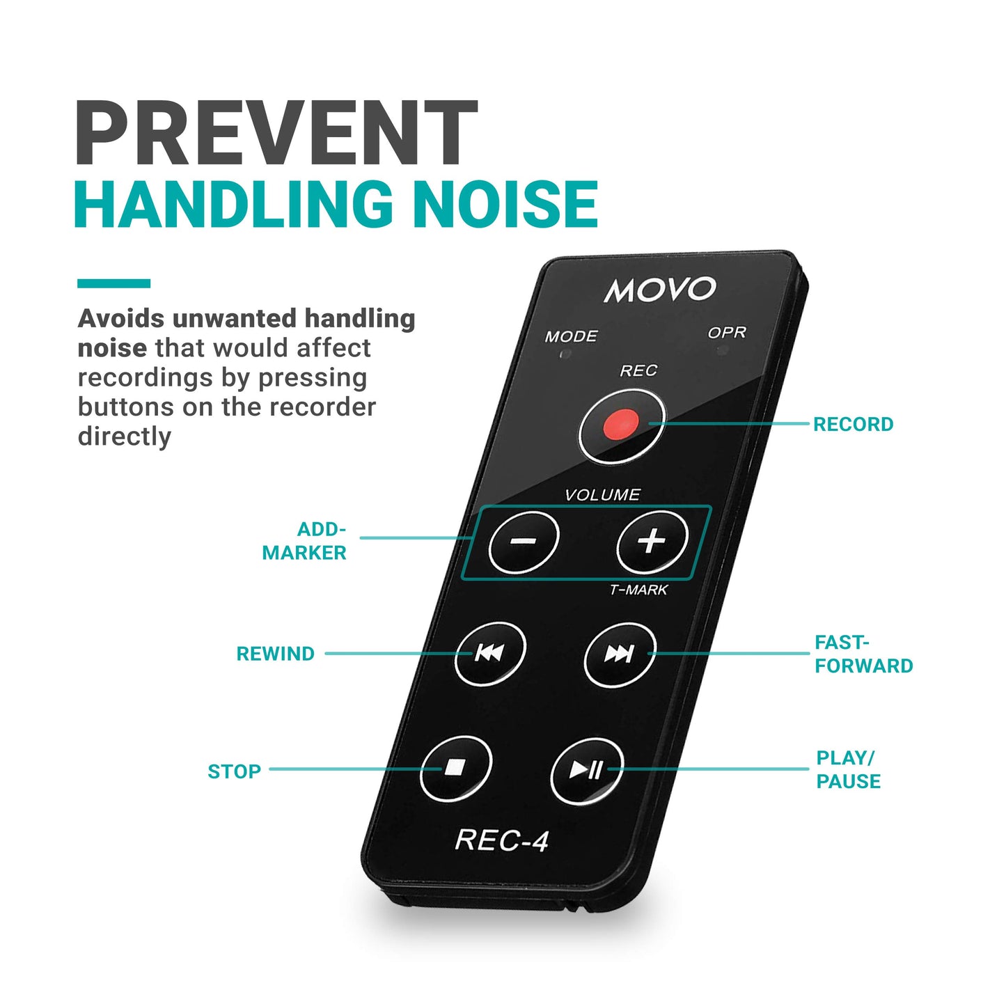 Movo REC-4 Wired Remote Control for Zoom H2n, H4n Pro, H5 and H6 Portable Digital Handy Recorders - Also Compatible with Sony M10, D50, D100