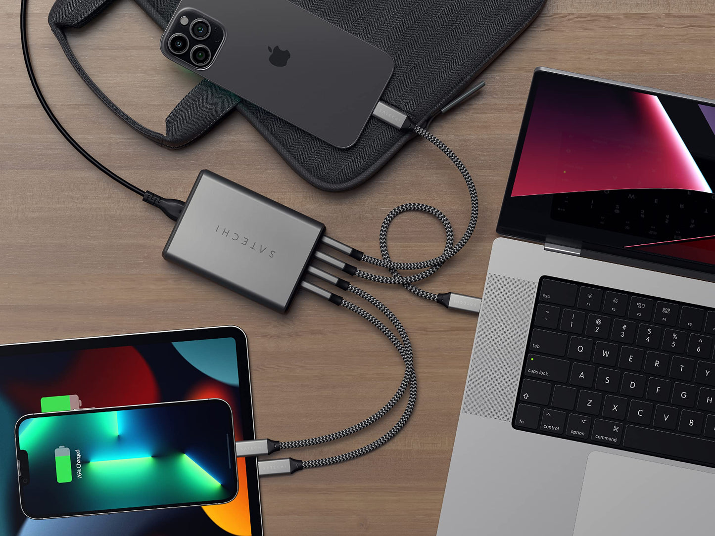 Satechi 165W USB C 4-Port GaN Charging Station, 4 USB-C PD, Laptop Charger, for MacBook Air/Pro M5/M4/M3, iPad Air/Pro M5/M4/M3, iPad 11th gen, iPad