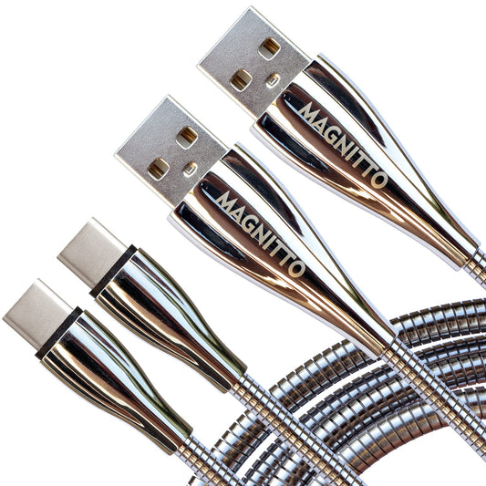 MAGNITTO USB Type C Cable, Metal Braided Cord 6ft 2-Pack, Fast Type-C Charger Durable USB-A to USB-C Charging Cable for Samsung Galaxy S21 S20+ S10 S9