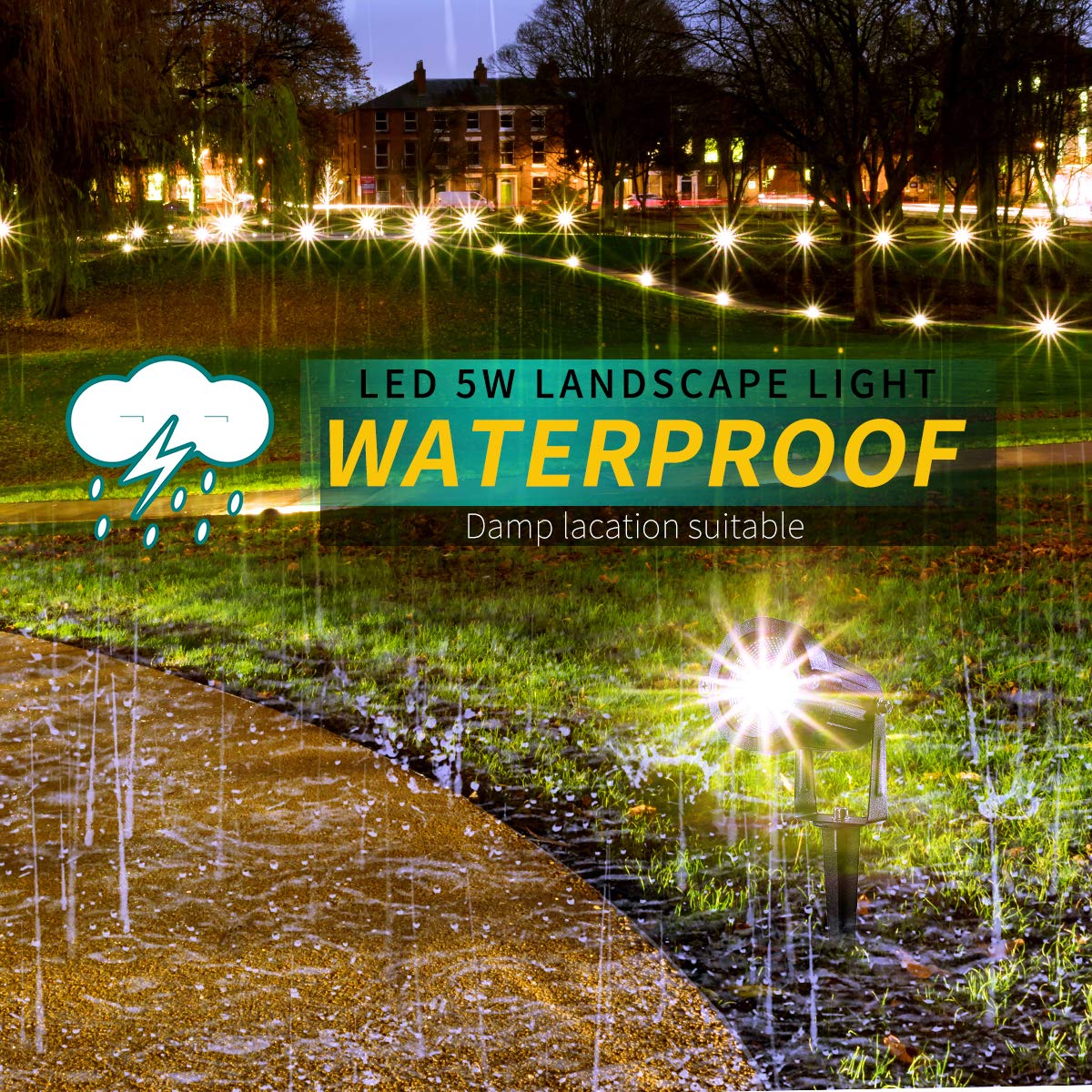 LEACOCO LED Landscape Lights,5W 120V AC Outdoor Pathway Garden Yard Spotlight,IP65 Waterproof Garden Flood Light,Outdoor Spotlight with Stake,UL Cord