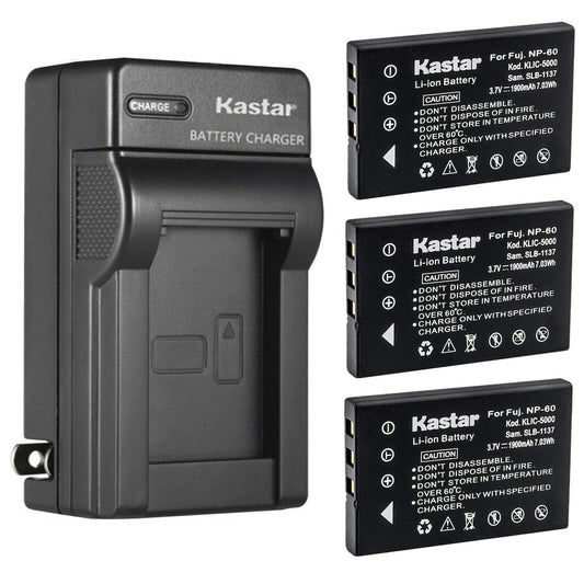 Kastar 3Pack Battery and AC Wall Charger Replacement for Vivitar Digital Video Camera DVR-840XHD DVR-565HD DVR-390H DVR-530 DVR-545 DVR-550 DVR-550G