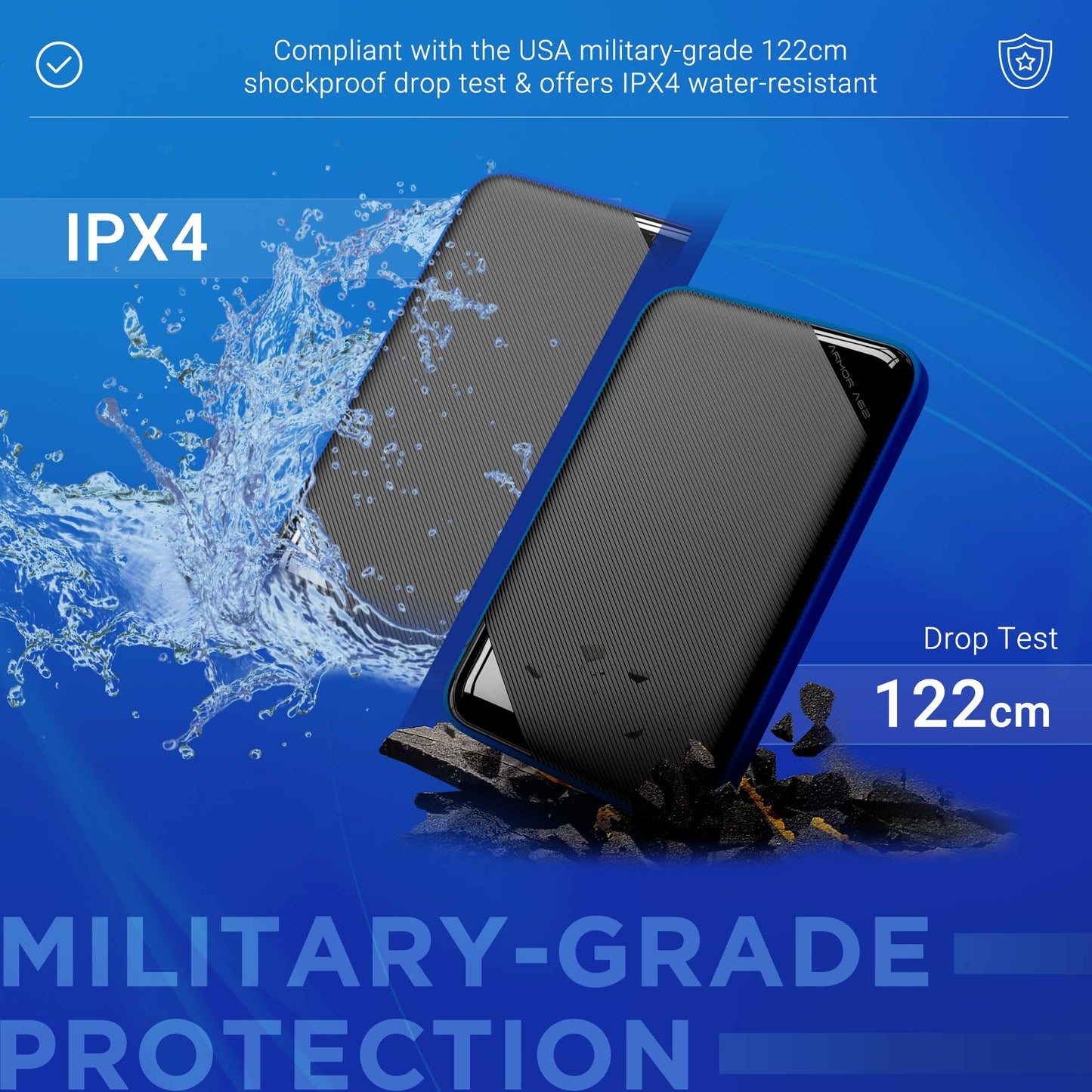 SP Silicon Power Portable Hard Drive 5TB 2.5" USB 3.2 Gen 1 IPX4 Waterproof Impact Resistant A62 Series Gaming Blue SP050TBPHD62LS3B