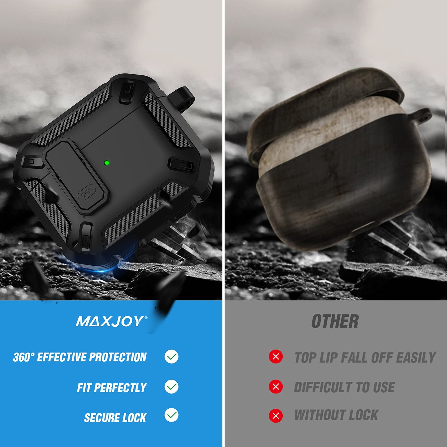 Maxjoy for AirPods 3rd Generation Case, AirPods 3 Case Cover with Lock AirPod3 Generation Protective Cases Gen 3 Shockproof Cover with Keychain