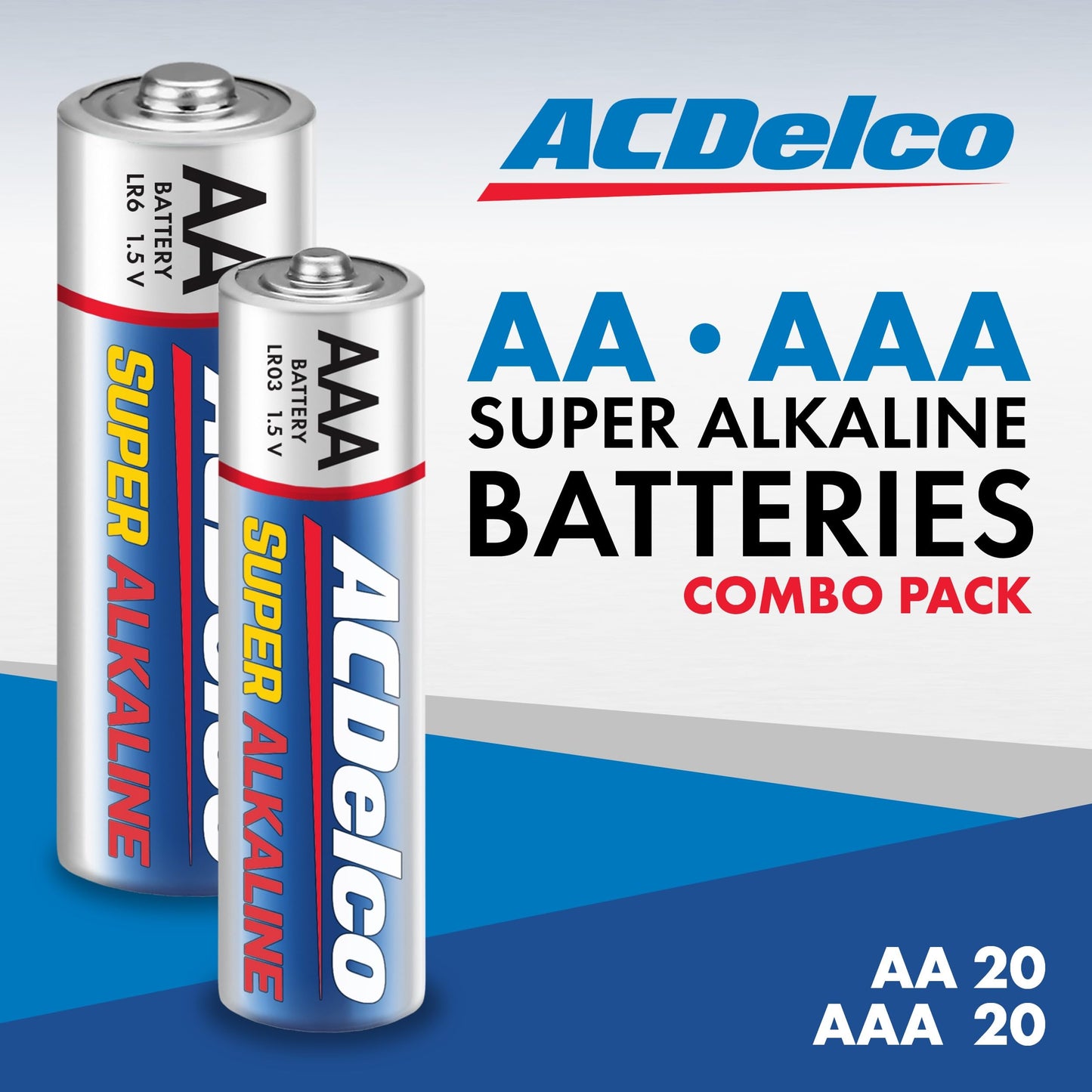 Powermax ACDelco Double AA and Triple AAA Batteries, 40-Count Battery Combo Pack for Home and Office, 20-Count Each, 10-Year Shelf Life