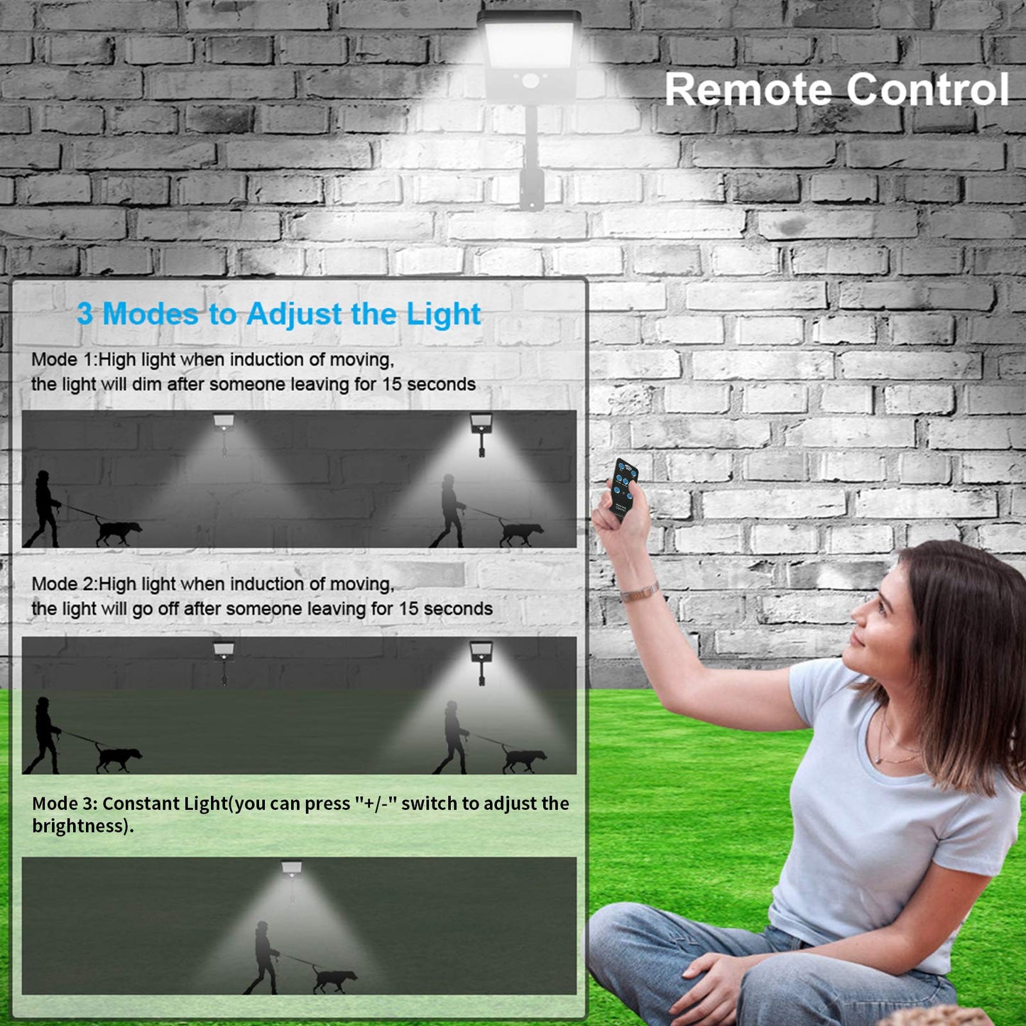 Aqonsie Solar Lights Outdoor with Remote, 56LED 180° Adjustable Angle Security Night Light Outside Motion Sensor Remote Control & 3 Lighting Modes