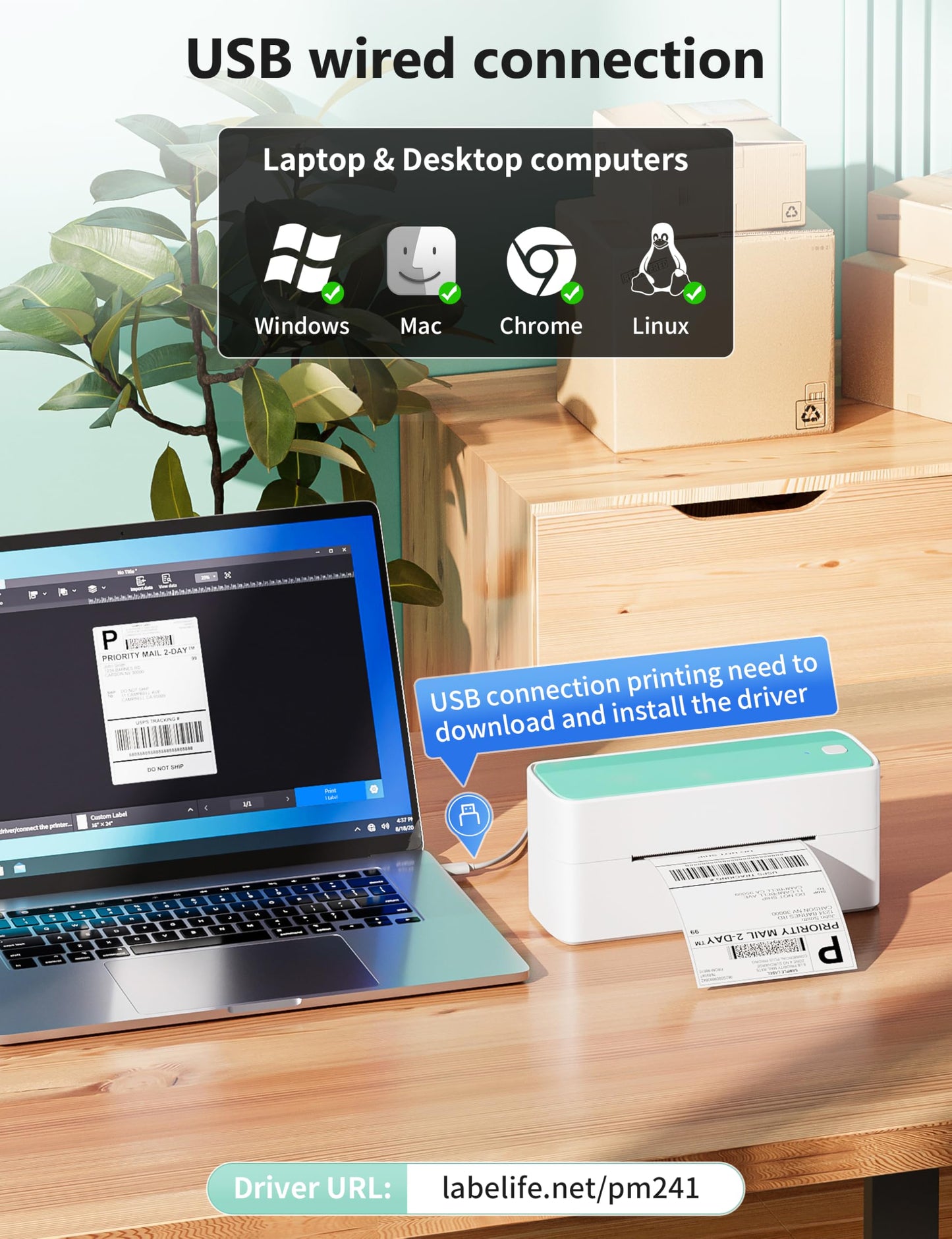 Phomemo Bluetooth Thermal Shipping Label Printer, 241BT Wireless Thermal Label Printer for Shipping Packages, Inkless Thermal Shipping Label Printer