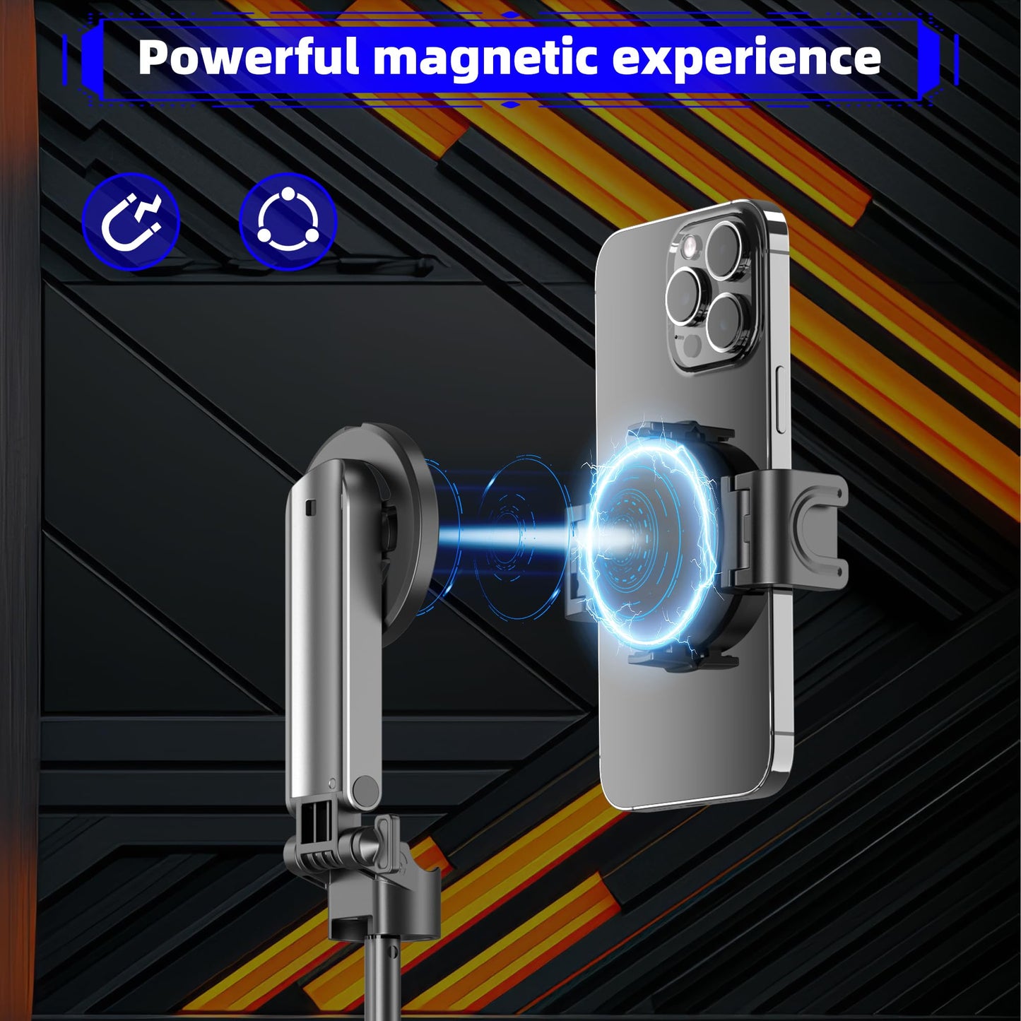 Wofoboxair for Magsafe Tripod Stand for iPhone,Portable Pocket Size Selfie Stick with Rechargeable Remote and Metal Ring,Extendable Detachable Cell