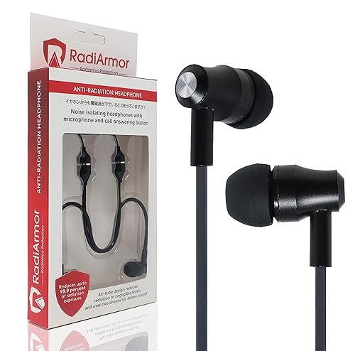 RadiArmor Anti-Radiation Air Tube Headphones with Microphone - Reduce RF to Negligible Levels (Black)
