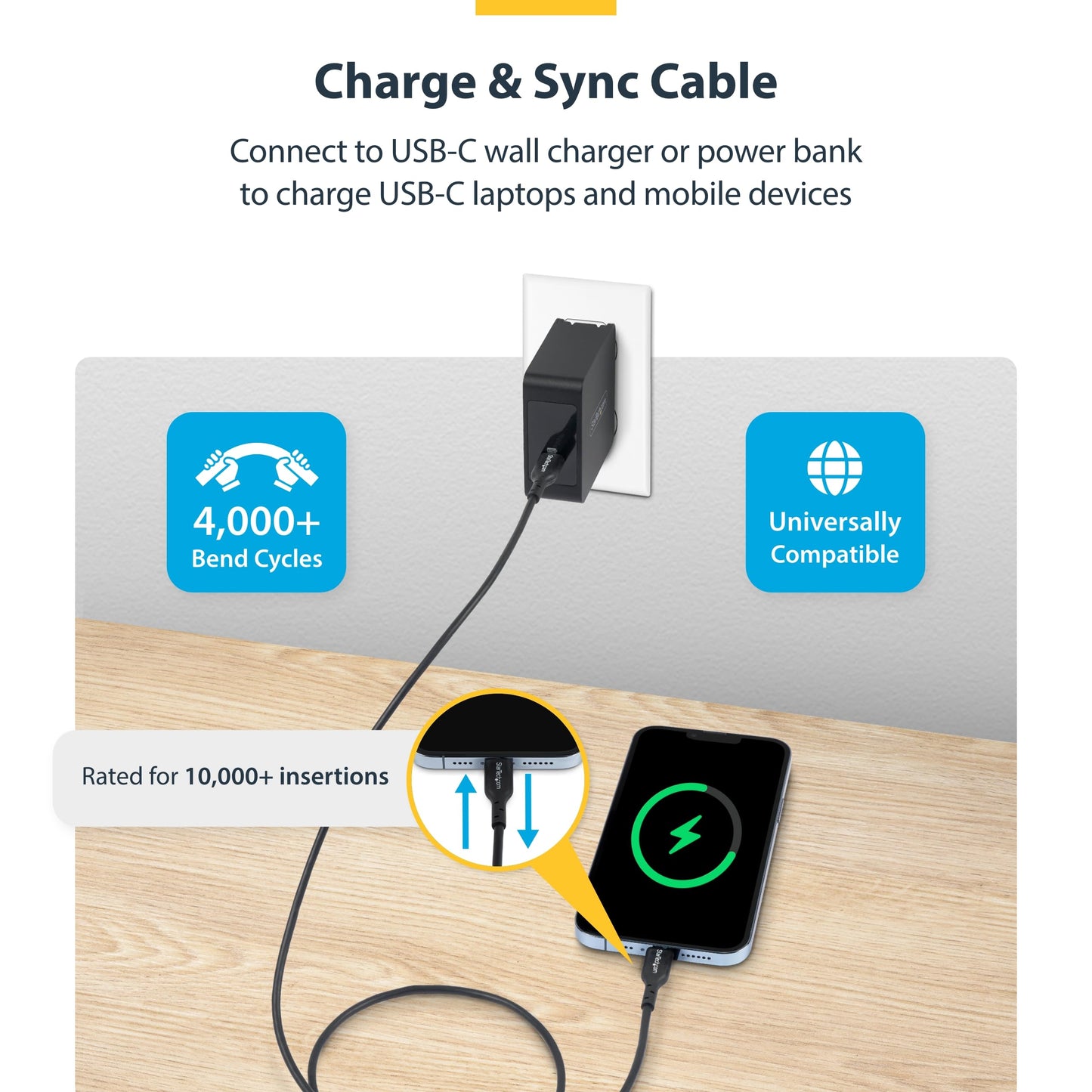 StarTech.com 13ft (4m) USB-C Charging Cable, Charge & Sync, 60W (3A) PD, USB 2.0 Laptop Charger Cable, TPE, Charging Cord