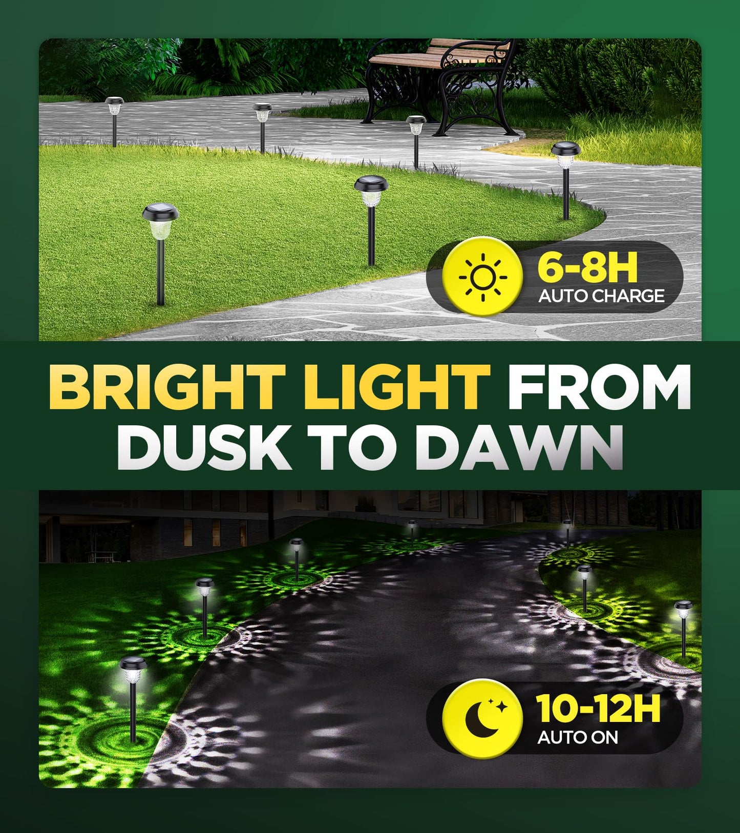 10 Pack Ultra Bright Solar Lights Outdoor Waterproof, from Dusk to Dawn Up to 12H Outdoor Solar Lights, Auto On/Off Solar Powered Garden Pathway
