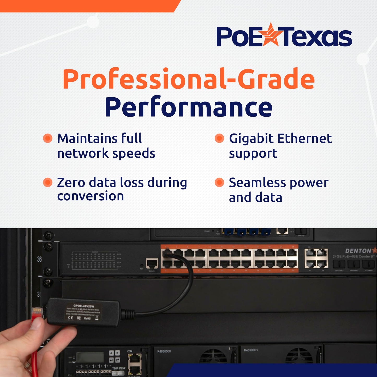 PoE Texas 48V Active-to-Passive PoE Converter, 25W Gigabit