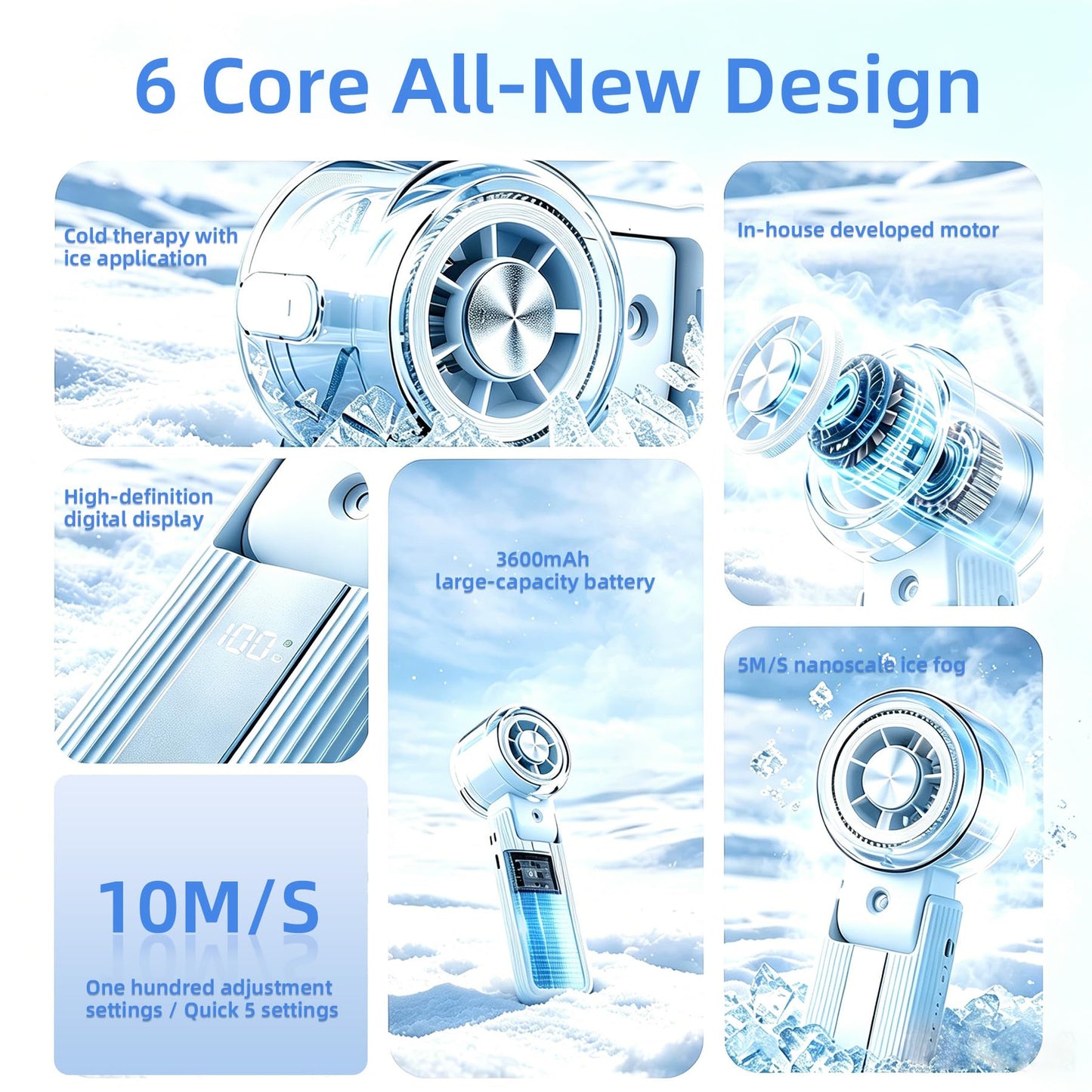 choafanlife Mini Fan Portable - Handheld Turbo Misting Fan with Cool Mist, 5-Speed Airflow, Rechargeable, Foldable Personal Hand Fan for Travel, Beach