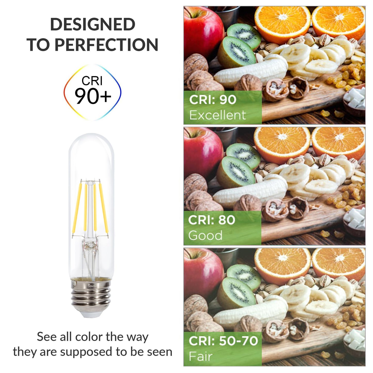 Simba Lighting LED T10 Edison Filament 6W 120V Light Bulb E26 4000K, 3 Pack
