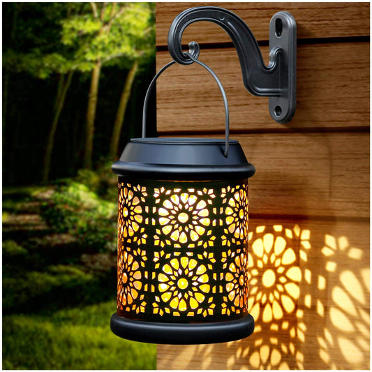 DenicMic Solar Lantern Outdoor Solar Lights Outdoor Hanging Lantern with Handle & Hook Waterproof, 25 Lumen Warm White LED Metal Decorative