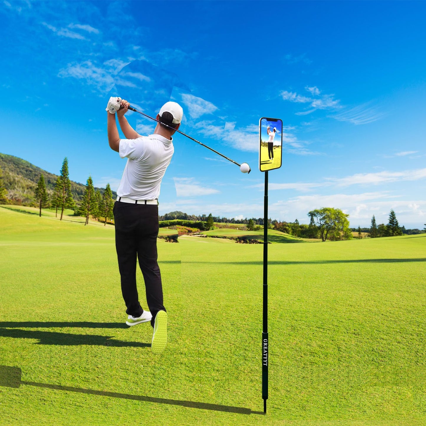 GreatYYT Monopod and Tripod Selfie Stick to Record Golf Swing - Multi Functional Phone Holder with Magnetic and Phone Holder - Golf Training Aid