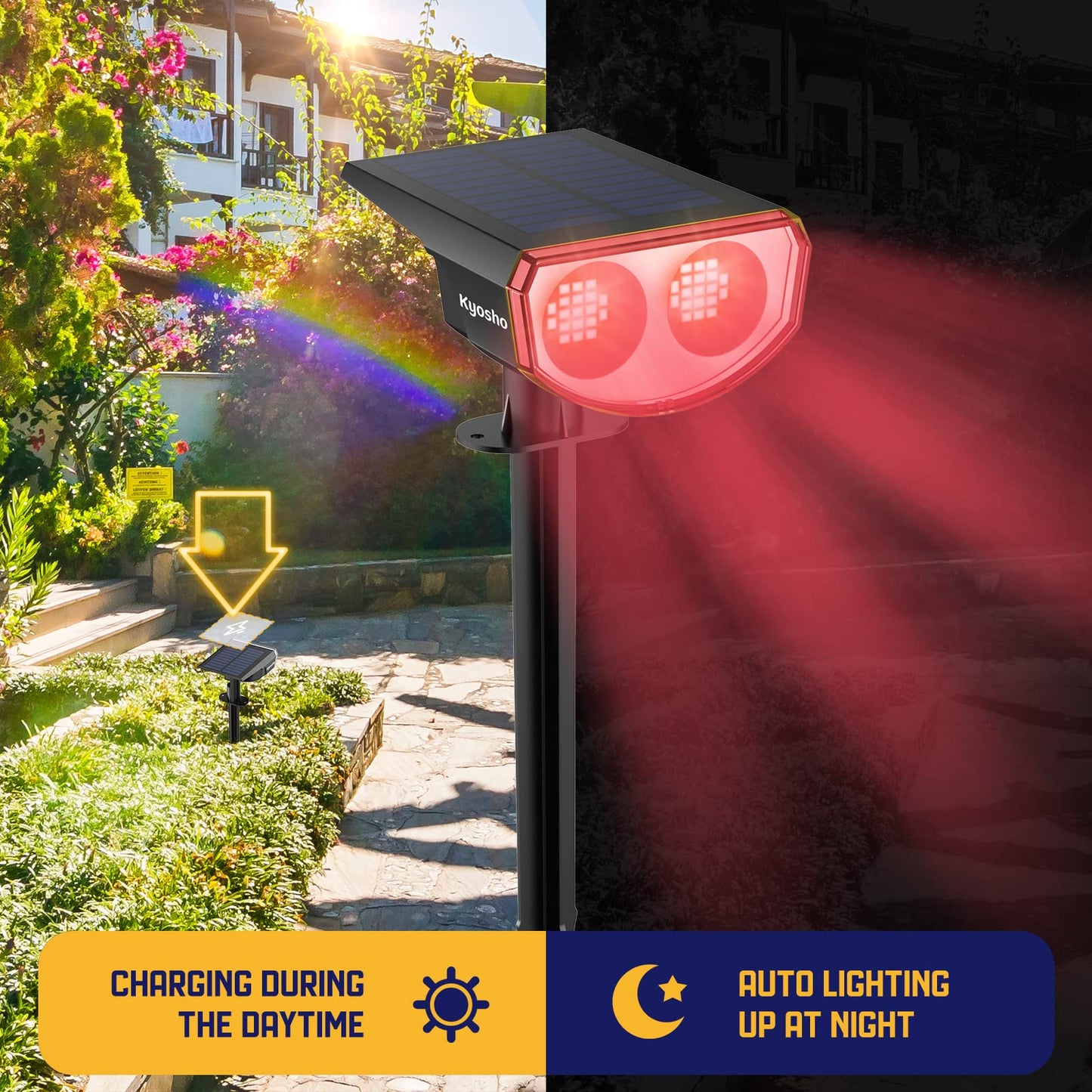 Kyosho Solar Color Spot Lights Outdoor, 9 Lighting Modes Halloween Christmas Lights, 38 LEDs Color Changing Waterproof RGBW Multicolor Tree Pool Solar