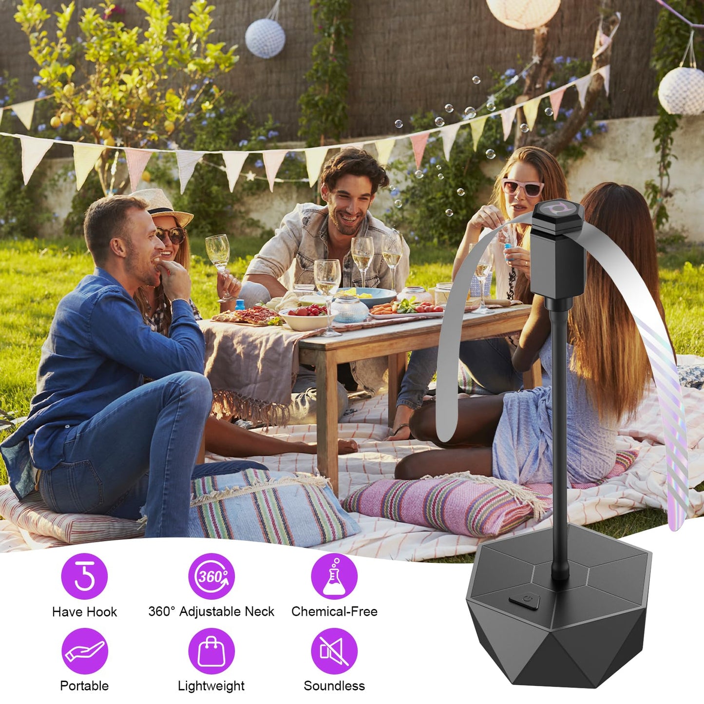 PIMAG Fly Fans for Tables, Fly Repellent Fan Outdoor Indoor Keep Flies Away, Fly Repellent Fans for Tables with Holographic Blades for Picnic, Party