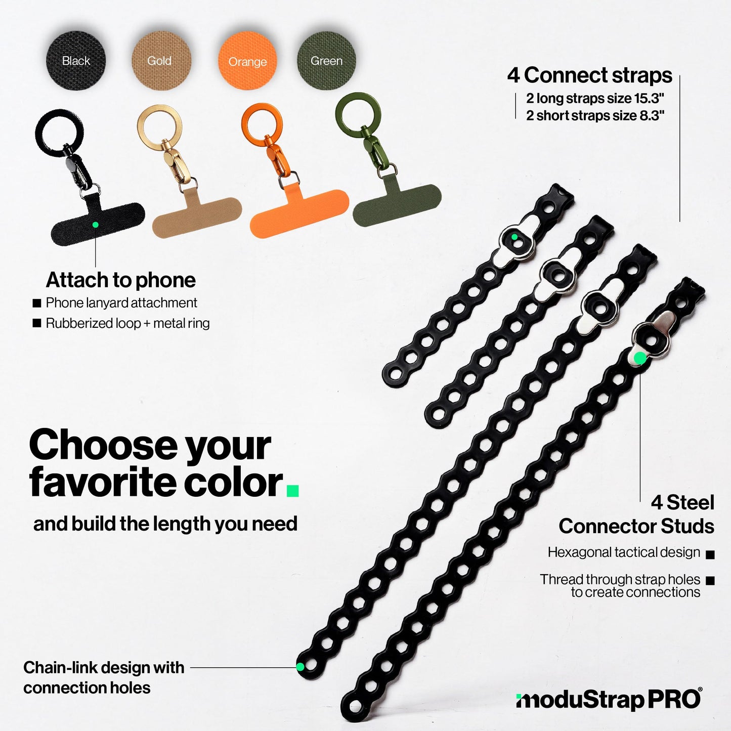 EDC Modular Strap System 5 Pack, Adjustable Silicone Gear Ties for Phone, Backpack, Bottle, Durable Stretch Crossbody Strap, Hands-Free EDC Carry
